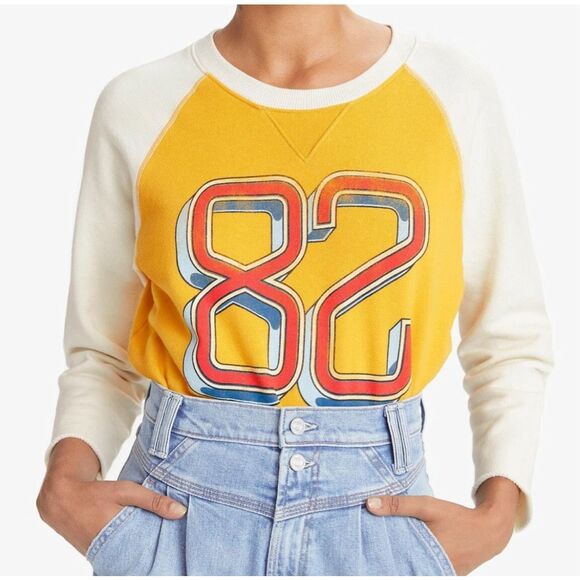 MOTHER The Batter Up Pullover Sweatshirt 3/4 Sleeve Size M *flaw - Picture 1 of 8